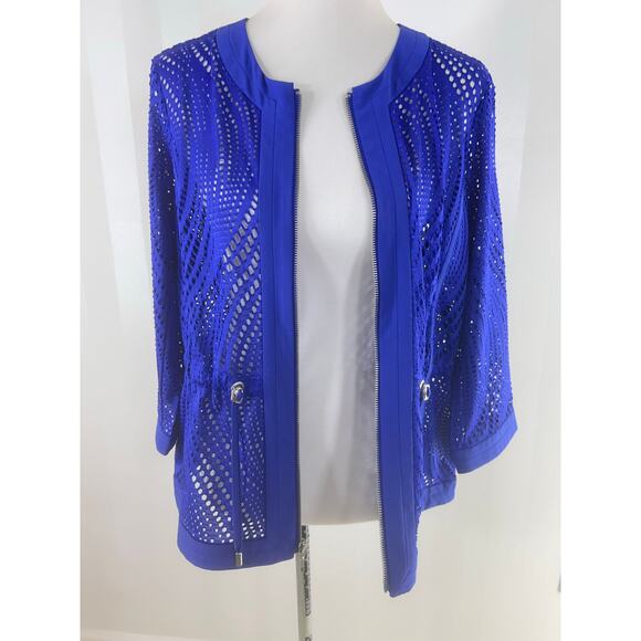 CHICO’S Zenergy Blue Full Front Zippered Open Knit Jacket - Picture 8 of 12